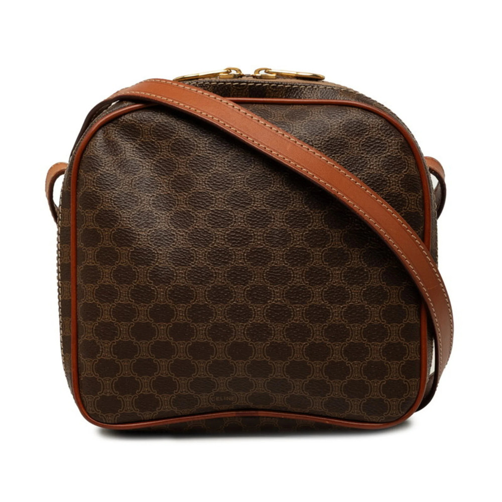 Celine Macadam Crossbody Shoulder Bag, Brown Leather, Women's CELINE